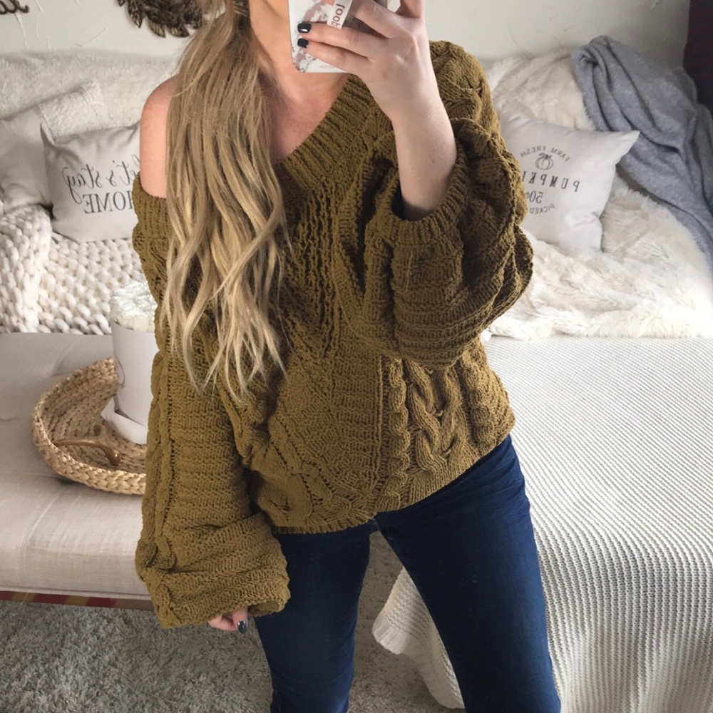 Cozy off the shoulder chenille sweater